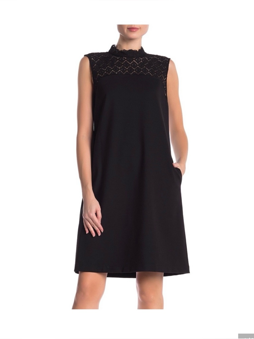 Lafayette 149 Black Lace Yoke Sleeveless Shift Dress
